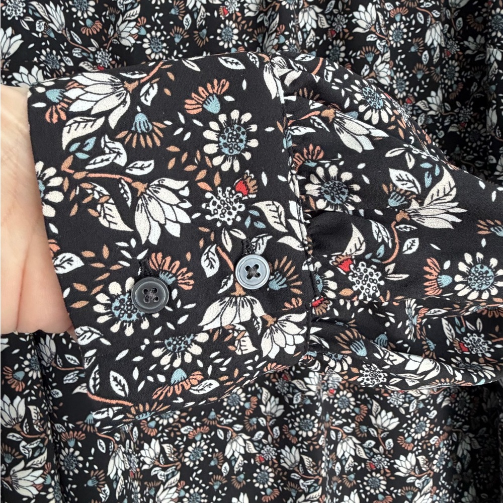LOFT Black Floral Print Blouse - Picture 3 of 3